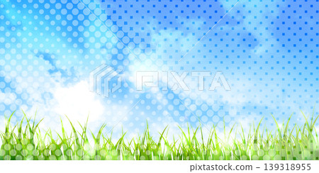 A pop art background illustration featuring a blue sky and a vast green field. A pop art background illustration featuring a blue sky and a vast green field. 139318955