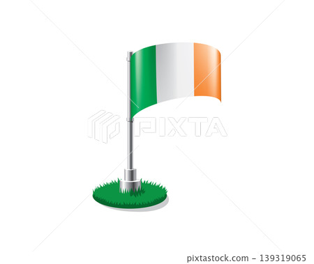Irish flag on a flagpole mounted on the grass Irish flag on a flagpole mounted on the grass 139319065