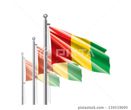 Brightly shining Guinean flags wave proudly on tall masts during official celebration events Brightly shining Guinean flags wave proudly on tall masts during official celebration events 139319095
