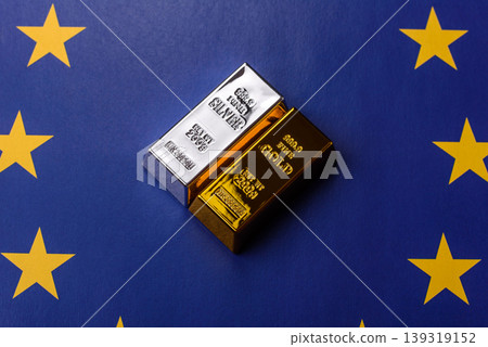 Gold and silver bullion or ingots as metals for bank storage, investments. Gold and silver bars Gold and silver bullion or ingots as metals for bank storage, investments. Gold and silver bars 139319152