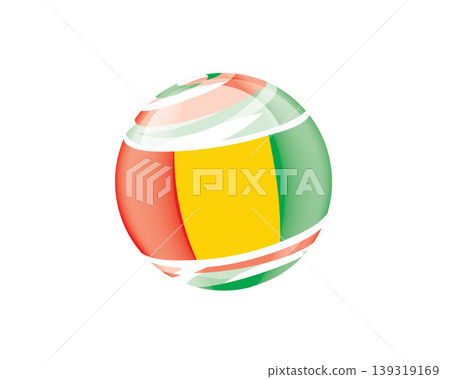 Illustration of globe wrapped in Guinean flag patterns with subtle shadowing Illustration of globe wrapped in Guinean flag patterns with subtle shadowing 139319169