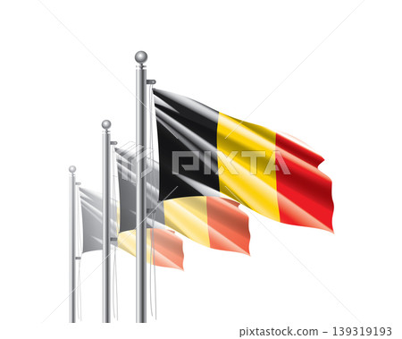 Brightly shining Belgian flags wave proudly on tall masts during official celebration events Brightly shining Belgian flags wave proudly on tall masts during official celebration events 139319193