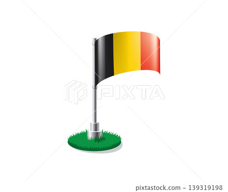 Belgian flag on a flagpole mounted on the grass Belgian flag on a flagpole mounted on the grass 139319198
