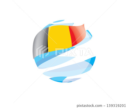 Flat of patriotic globe featuring waving Belgian flag design 139319201