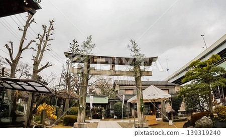 A view of a shrine near the Sumida River in Tokyo and the Metropolitan Expressway. A view of a shrine near the Sumida River in Tokyo and the Metropolitan Expressway. 139319240