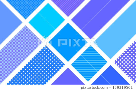 Geometric patterns: squares, triangles, dots, stripes, grid patterns, blue. Geometric patterns: squares, triangles, dots, stripes, grid patterns, blue. 139319561