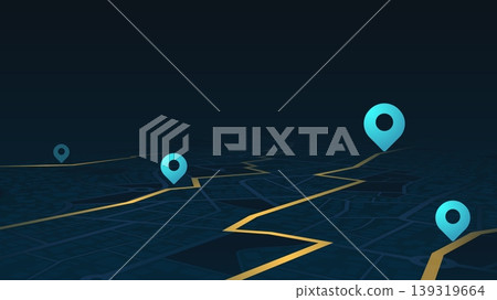 Concept of travel by route. Abstract navigation plan highlights POI including city streets, blocks. City map featuring directional signs, an intended goal point. Vector illustration Concept of travel by route. Abstract navigation plan highlights POI including city streets, blocks. City map featuring directional signs, an intended goal point. Vector illustration 139319664