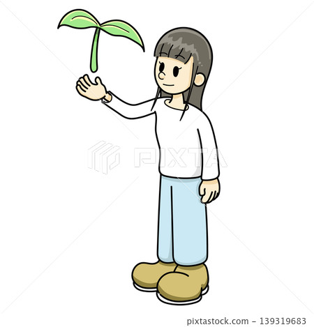 植物和一位女士(手繪,穿藍色褲子) 植物和一位女士(手繪,穿藍色褲子) 139319683