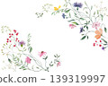 Watercolor wildflower wreath frame with field herbs and blossoms. Hand painted botanical border isolated on white background. Hand painted illustration. Vector EPS. 139319997
