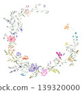 Watercolor wildflower wreath frame with field herbs and blossoms. Hand painted botanical round border isolated on white background. Vector EPS. 139320000