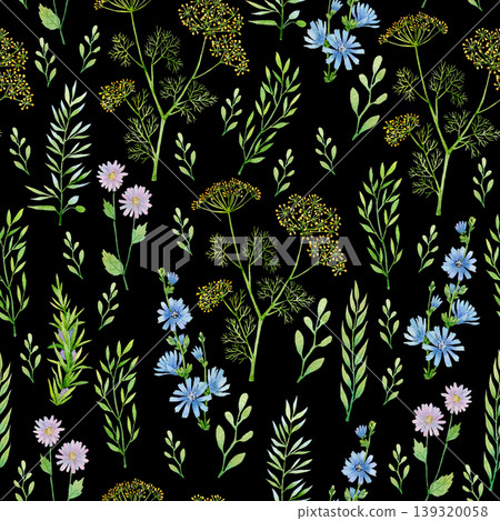 Watercolor Floral and Herbal Pattern 139320058