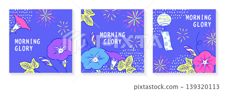 Summer illustration set featuring morning glories and fireworks, with a hand-drawn style Japanese botanical background. Summer illustration set featuring morning glories and fireworks, with a hand-drawn style Japanese botanical background. 139320113