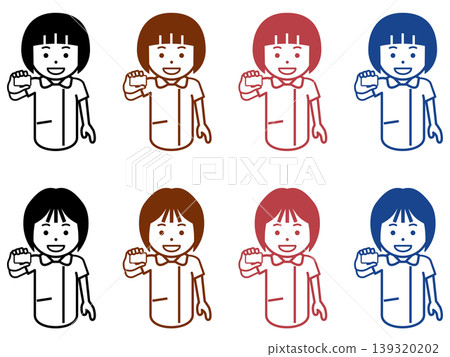 Icon of a female nurse showing a card Icon of a female nurse showing a card 139320202