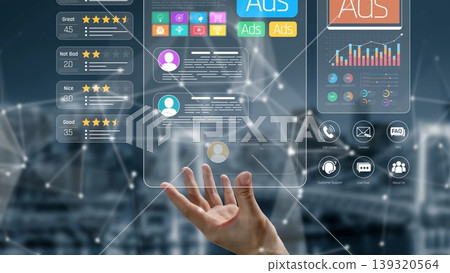 This image showcases a futuristic user interface with vibrant analytics and ad displays, illustrating data-driven marketing insights in a virtual business environment. Sigmoid This image showcases a futuristic user interface with vibrant analytics and ad displays, illustrating data-driven marketing insights in a virtual business environment. Sigmoid 139320564