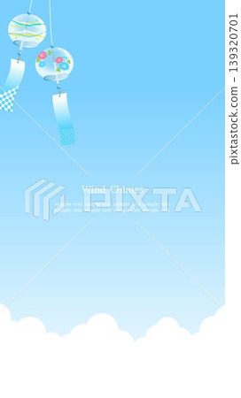 A refreshing summer frame featuring wind chimes swaying in a blue sky. Blue background, vertical 16:9 aspect ratio. A refreshing summer frame featuring wind chimes swaying in a blue sky. Blue background, vertical 16:9 aspect ratio. 139320701