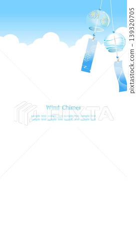 A refreshing summer frame featuring wind chimes swaying in a blue sky. White background, vertical 16:9 aspect ratio. A refreshing summer frame featuring wind chimes swaying in a blue sky. White background, vertical 16:9 aspect ratio. 139320705