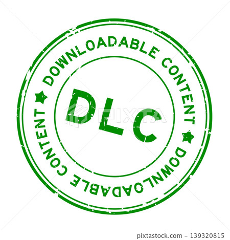 Grunge green DLC downloadable content word round rubber seal stamp on white background Grunge green DLC downloadable content word round rubber seal stamp on white background 139320815
