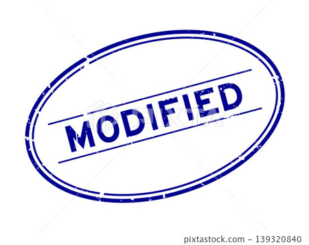 Grunge blue modified word oval rubber seal stamp on white background 139320840