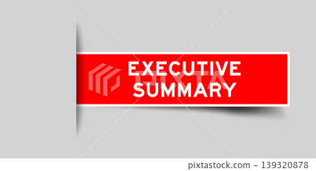 Red color square shape sticker label with word executive summary inserted in gray background 139320878