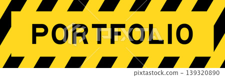 Yellow and black color with line striped label banner with word portfolio Yellow and black color with line striped label banner with word portfolio 139320890