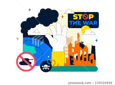 Stop The War Peace Campaign Vector Illustration Featuring Anti Nuclear Symbols and Cityscape Design Stop The War Peace Campaign Vector Illustration Featuring Anti Nuclear Symbols and Cityscape Design 139320936