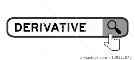 Search banner in word derivative with hand over magnifier icon on white background Search banner in word derivative with hand over magnifier icon on white background 139321043