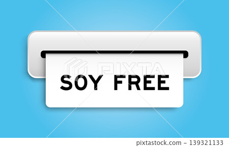 White coupon banner with word soy free from machine on blue color background White coupon banner with word soy free from machine on blue color background 139321133
