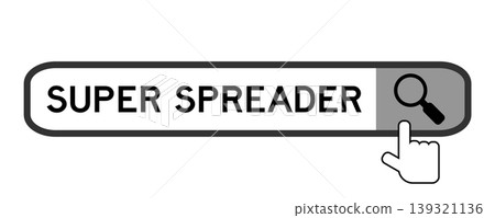 Search banner in word super spreader with hand over magnifier icon on white background Search banner in word super spreader with hand over magnifier icon on white background 139321136