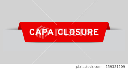 Red color inserted label with word CAPA closure on gray background 139321209