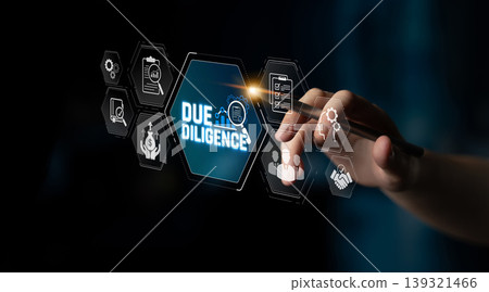 Concept of Due Diligence in Business with Hand Touching Digital Interface and Icons Representing Responsibilities and Evaluations Sigmoid. Concept of Due Diligence in Business with Hand Touching Digital Interface and Icons Representing Responsibilities and Evaluations Sigmoid. 139321466
