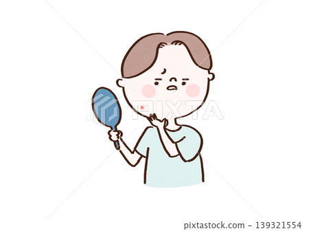 A man is shocked to see acne on his cheek when he looks in the mirror (Men's beauty, skincare, skin trouble concept) A man is shocked to see acne on his cheek when he looks in the mirror (Men's beauty, skincare, skin trouble concept) 139321554