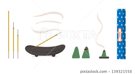 Incense stick and cone set with burning smoke and packaging box Incense stick and cone set with burning smoke and packaging box 139321558