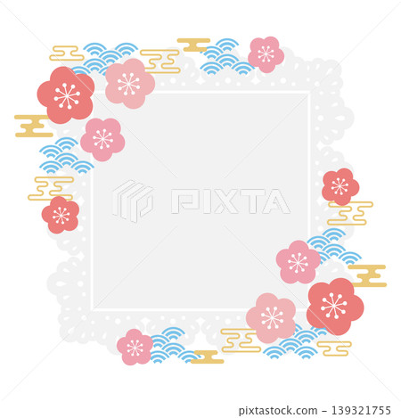 Retro-pop plum blossoms and square lace frame Retro-pop plum blossoms and square lace frame 139321755