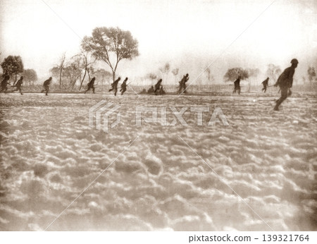 Old photo: Japanese Army charging through snowy fields in Shandong Province, November 1937, during the Second Sino-Japanese War Old photo: Japanese Army charging through snowy fields in Shandong Province, November 1937, during the Second Sino-Japanese War 139321764