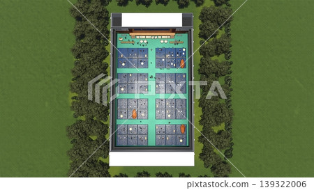 A 3DCG illustration depicting a shelter set up in a gymnasium (with many people staying inside). A 3DCG illustration depicting a shelter set up in a gymnasium (with many people staying inside). 139322006
