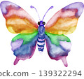 Watercolor rainbow butterfly illustration celebrating Pride Month with vibrant LGBTQ+ inspired colors. 139322294