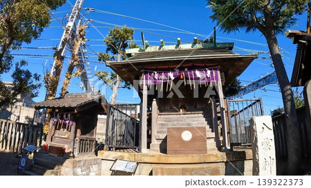Tokyo, Takasago Tenso Shrine's subsidiary shrine (Yakumo Shrine) and railway tracks Tokyo, Takasago Tenso Shrine's subsidiary shrine (Yakumo Shrine) and railway tracks 139322373