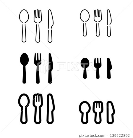 A set of simple, minimalist icons for spoons, forks, and knives. A set of simple, minimalist icons for spoons, forks, and knives. 139322892