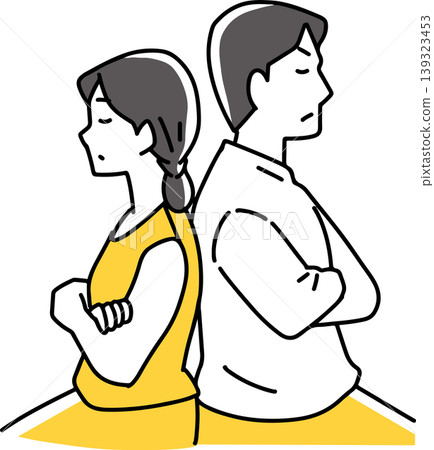 A man and a woman stand with their arms crossed, glaring at each other. A man and a woman stand with their arms crossed, glaring at each other. 139323453