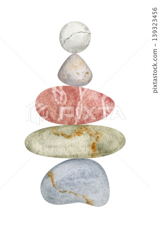 Balanced stones watercolor illustration, harmony and mindfulness concept Balanced stones watercolor illustration, harmony and mindfulness concept 139323456