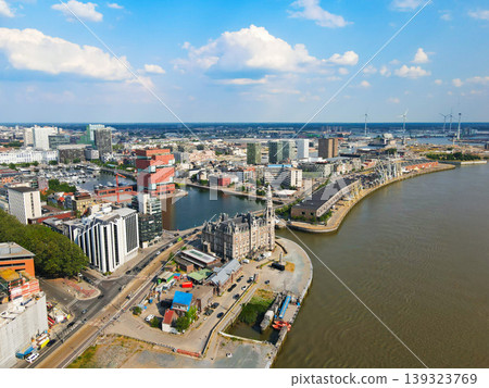 Aerial view of Loodswezen, MAS museum in Antwerp, Belgium Aerial view of Loodswezen, MAS museum in Antwerp, Belgium 139323769