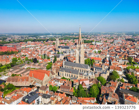 Aerial view of historic skyline in Bruges, Belgium 139323776