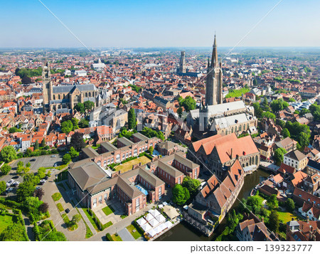 Aerial view of historic skyline in Bruges, Belgium Aerial view of historic skyline in Bruges, Belgium 139323777
