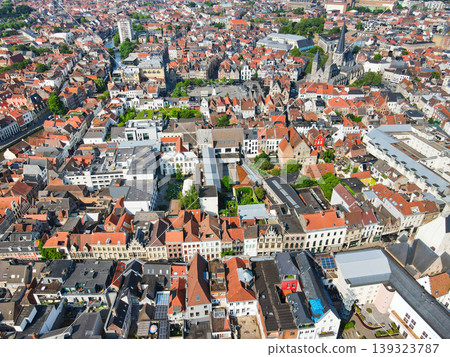 Panoramic aerial cityscape view of Ghent city, Belgium Panoramic aerial cityscape view of Ghent city, Belgium 139323787