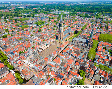 Panoramic aerial view from above Markt square in Delft, Netherlands Panoramic aerial view from above Markt square in Delft, Netherlands 139323843