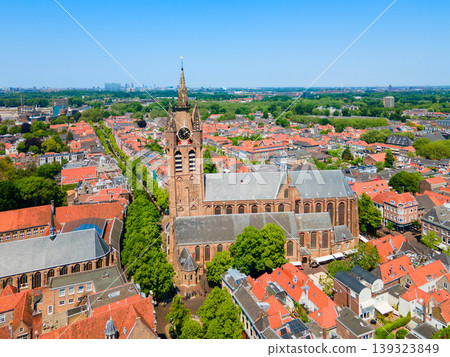 Panoramic aerial view above Oude Kerk in Delft, Netherlands Panoramic aerial view above Oude Kerk in Delft, Netherlands 139323849