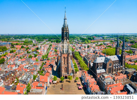 Panoramic aerial view from above Markt square in Delft, Netherlands Panoramic aerial view from above Markt square in Delft, Netherlands 139323851