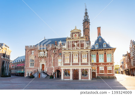 The historic facade of Haarlem City Hall in Haarlem, Netherlands The historic facade of Haarlem City Hall in Haarlem, Netherlands 139324009