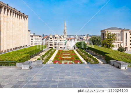 Mont des Arts garden, Town Hall tower in Brussels city, Belgium Mont des Arts garden, Town Hall tower in Brussels city, Belgium 139324103