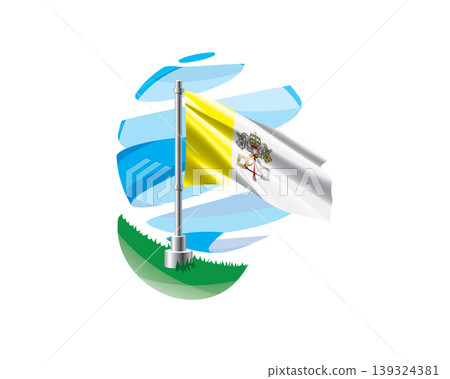 Vatican banner waving. Vatican color banner rippling on breezy hillside during outdoor proceedings Vatican banner waving. Vatican color banner rippling on breezy hillside during outdoor proceedings 139324381
